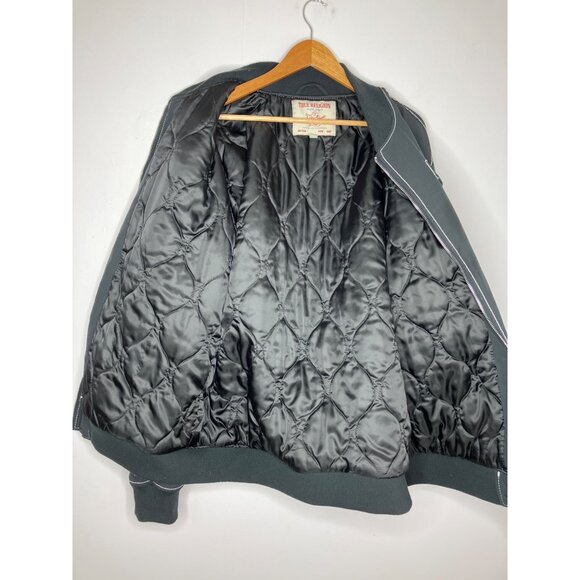 True Religion Mens Quilted Bomber Jacket 2XL Black With Contrast Thick Stitch - Picture 5 of 10